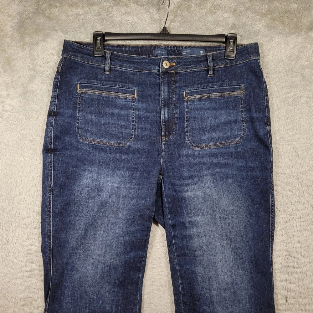 J.Jill Denim High-Rise Flare Jeans Women 18T Blue Patch Pocket Stretch 38x34